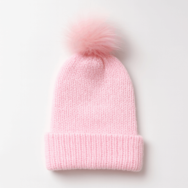 Blush Pink Knit Beanie with Soft Faux Fur Pom Pom