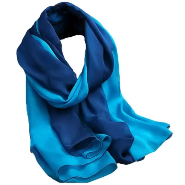 Ladies Long Blue Gradient Color Natural Silk Scarf