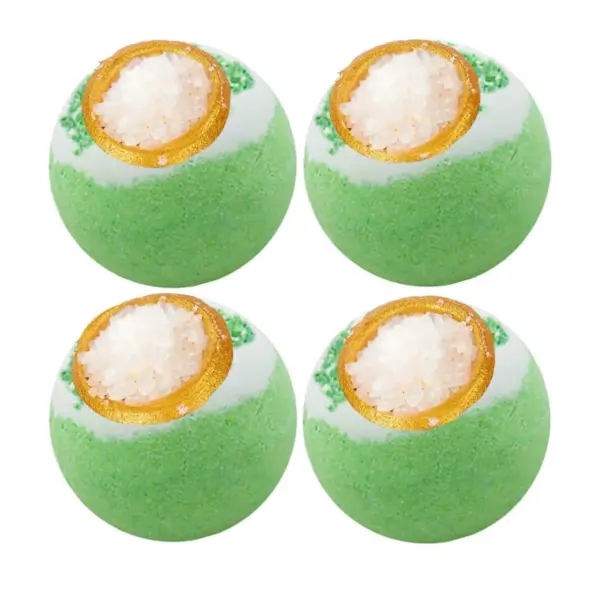 Green Tea Coarse Salt Bath Bombs – 4 Pack Spa Relaxation Set