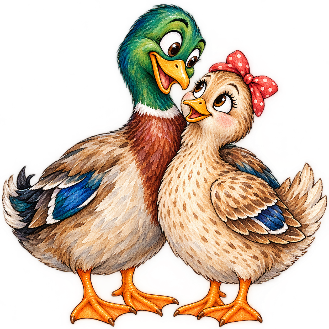 Affectionate Watercolor Duck Couple Illustration