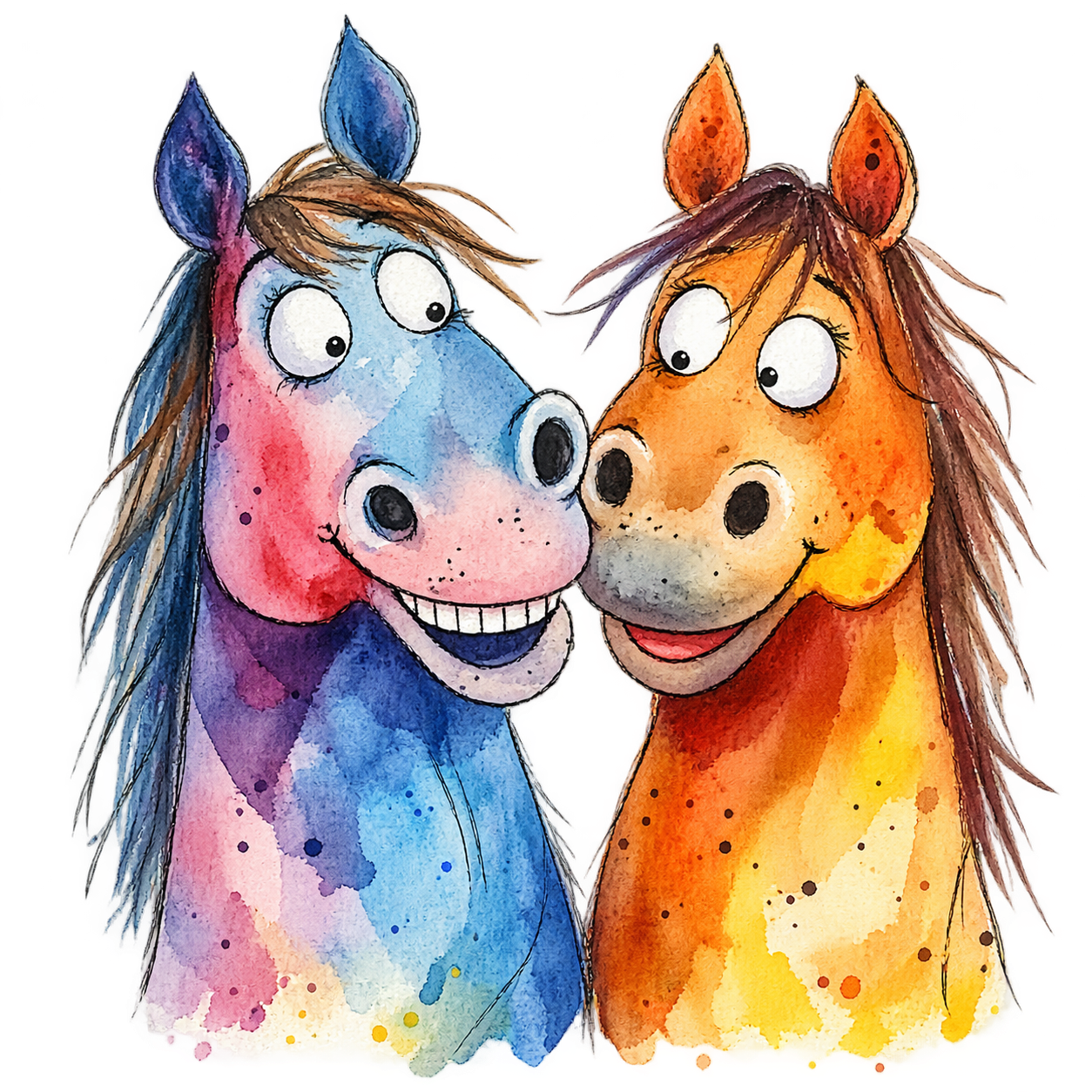 Cheek to Cheek Watercolour Horses Clipart Free