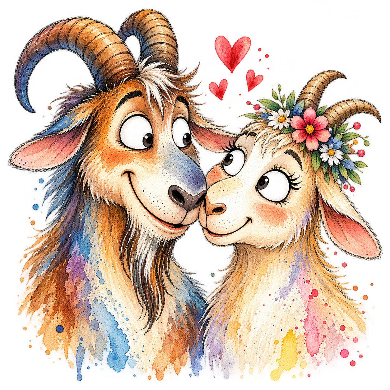 Whimsical Watercolor Goat Sweethearts Clipart Free Download