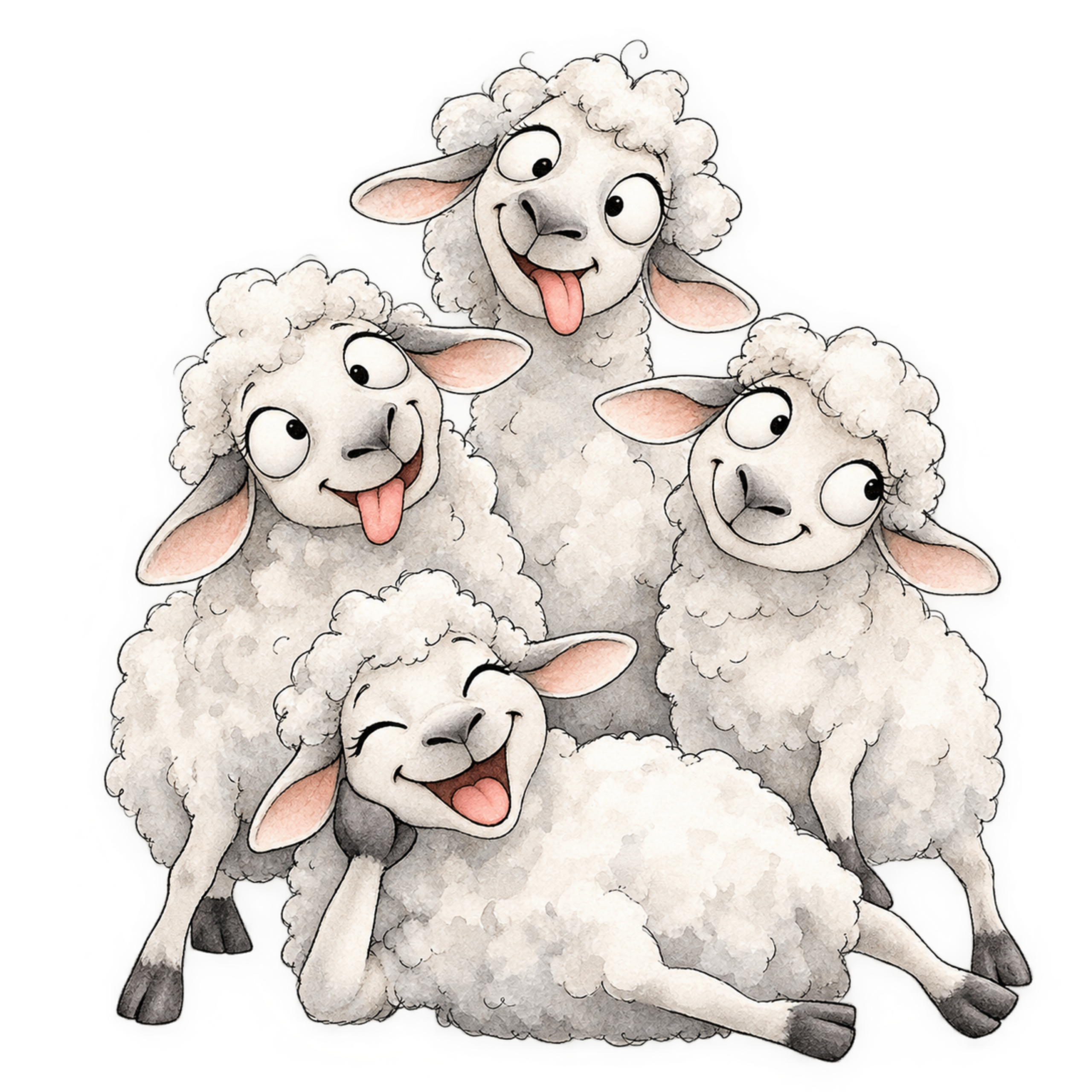 Funny Sheep Selfie Watercolor Clipart Free Download